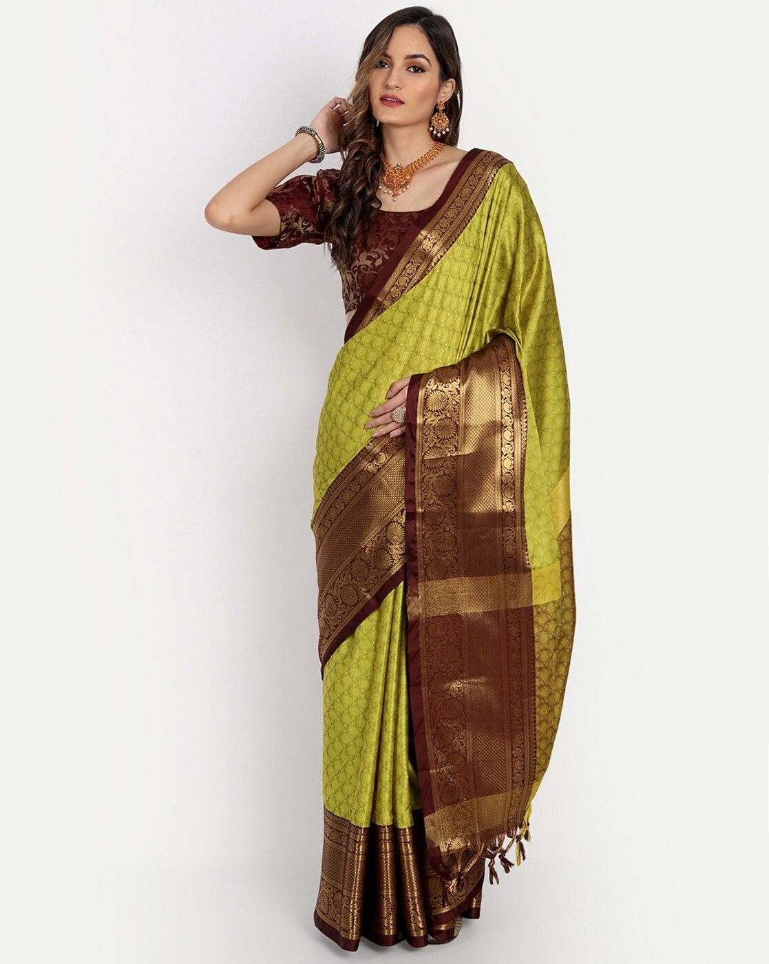 -1117Wx1400H-464588674-yellow-MODEL Embellished Saree with Blouse Piece - Image 1