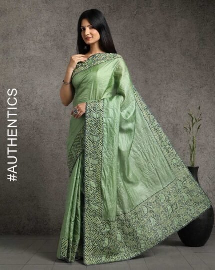 Hand Cutwork Pure Bhagalpur Tussar Saree